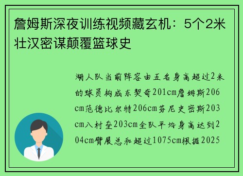 詹姆斯深夜训练视频藏玄机：5个2米壮汉密谋颠覆篮球史